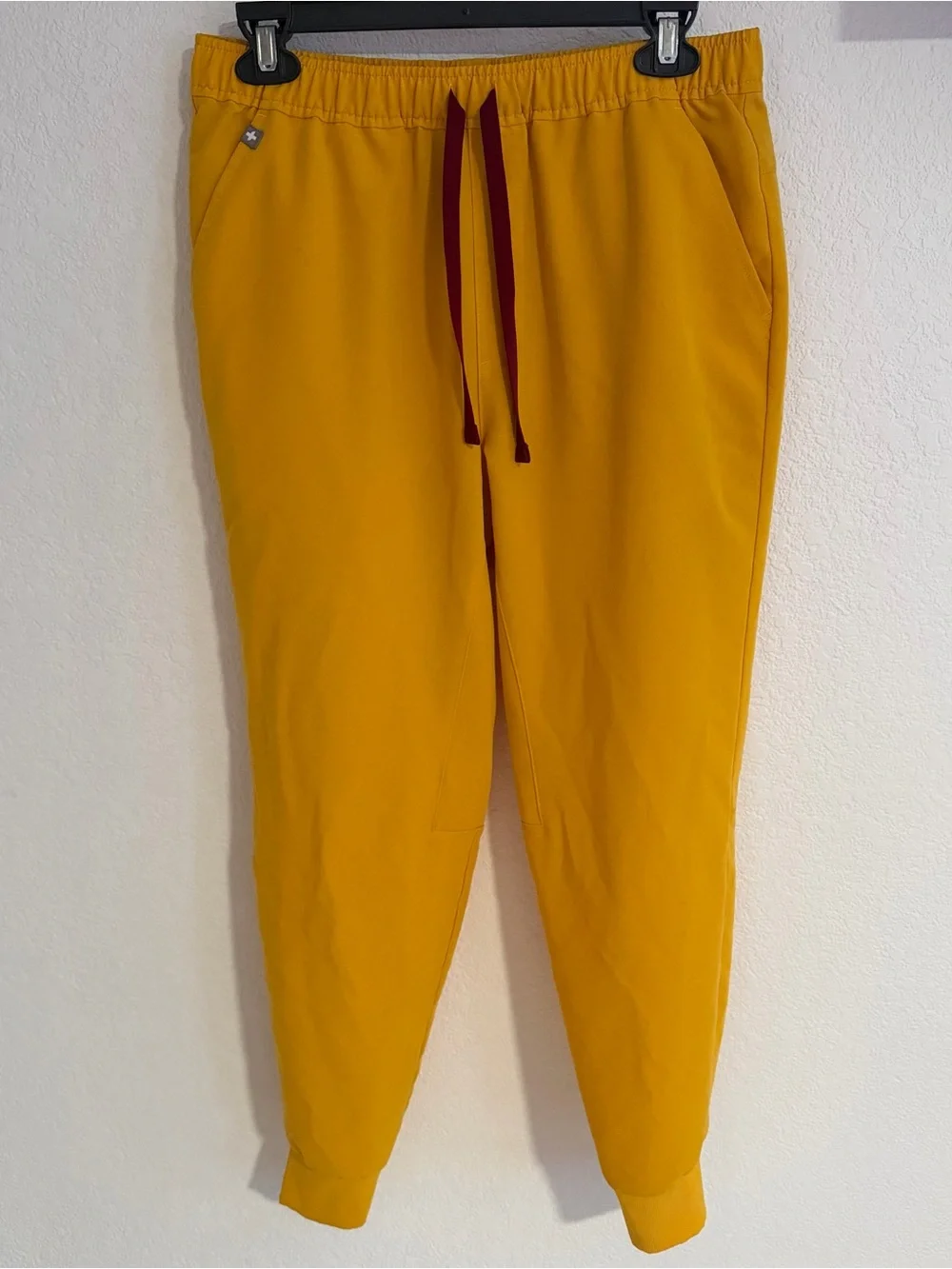 Figs Yellow Scrub Joggers with Maroon Drawstring